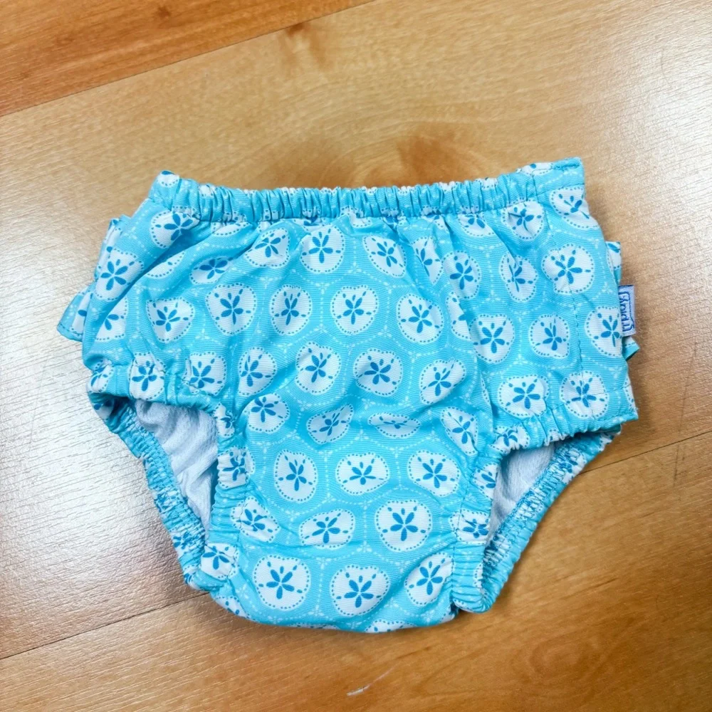 iPlay 3-Piece Floral Reusable Swim Diaper & Sun Hat Bundle Baby Girl 3-6M